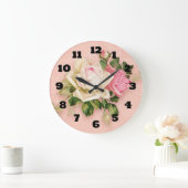 ピンク&ホワイトローズブーケ ラージ壁時計 (ホーム)