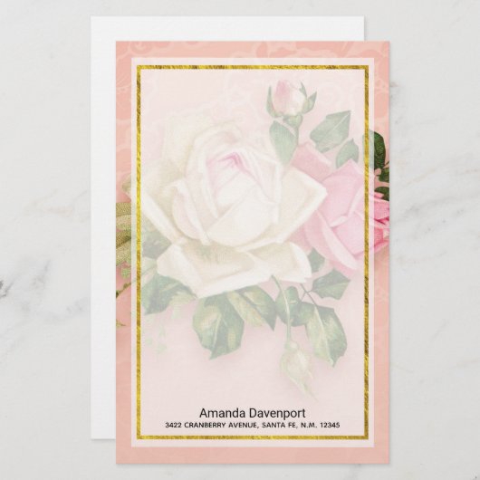 ピンク&ホワイトローズブーケ 便箋 (正面/裏面)