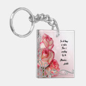 ピンク/ホワイトローズ鍵チャイ – 引用文アリストテレス キーホルダー (正面左)