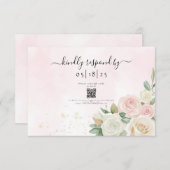 ピンク&ホワイトローズ開花 出欠カード (正面/裏面)