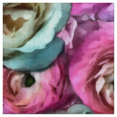 ピンク&ホワイトローズ&牡丹の花 ファブリック (クローズアップ)