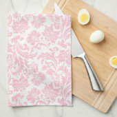 ピンク&ホワイトヴィンテージフローラダマスク キッチンタオル (四つ折り)