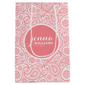 ピンク&ホワイトヴィンテージペイズリーダマスク ミディアムペーパーバッグ (裏面)