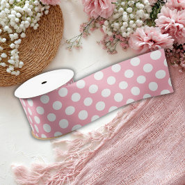 ピンク&ホワイト水玉模様エレガントベビーシャワーサテン サテンリボン