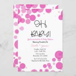 ピンク&ホワイト水玉模様バブルOHベビーシャワー 招待状