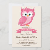 ピンク&ホワイト水玉模様フクロウベビーシャワー 招待状 (正面)