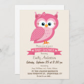 ピンク&ホワイト水玉模様フクロウベビーシャワー 招待状 (正面/裏面)