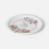 ピンク |ホワイト甘いフローラ開花女の子ベビーシャワー ペーパープレート (アングル)