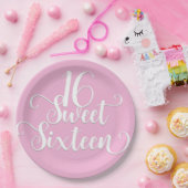 ピンク&ホワイト甘い16誕生日パーティー ペーパープレート (パーティー)