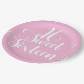 ピンク&ホワイト甘い16誕生日パーティー ペーパープレート (アングル)