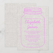ピンク&ホワイト素朴メイソンジャー結婚式招待状 招待状 (正面/裏面)