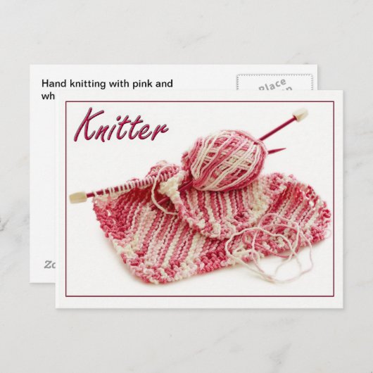 ピンク/ホワイト編み物静止画写真 ポストカード (正面/裏面)