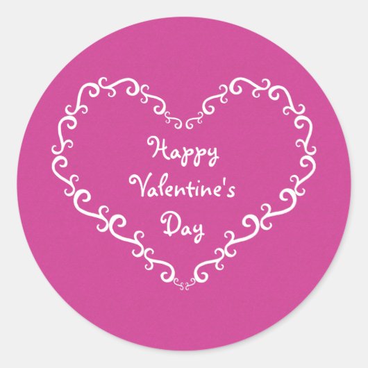 ピンク&ホワイト装飾用ハートバレンタインステッカー ラウンドシール (正面)