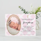 ピンク·ホワイト·アンド·金ゴールド·クロス·ベイビー·ガール·バプテスマ 招待状 (スタンド正面)