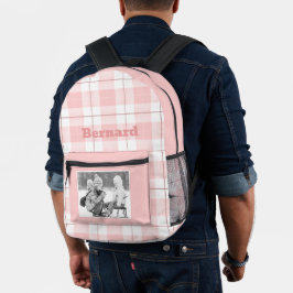 ピンク ホワイト ギンガム チェック パターン 名前と写真 プリントバックパック