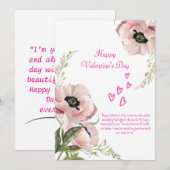 ピンク・ホワイト・グリーンのエレガントなバレンタインカード シーズンカード (正面/裏面)