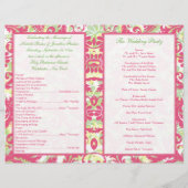 ピンク・ホワイト・グリーン・イエローのダマスク・ウェディング・プログラム (裏面)