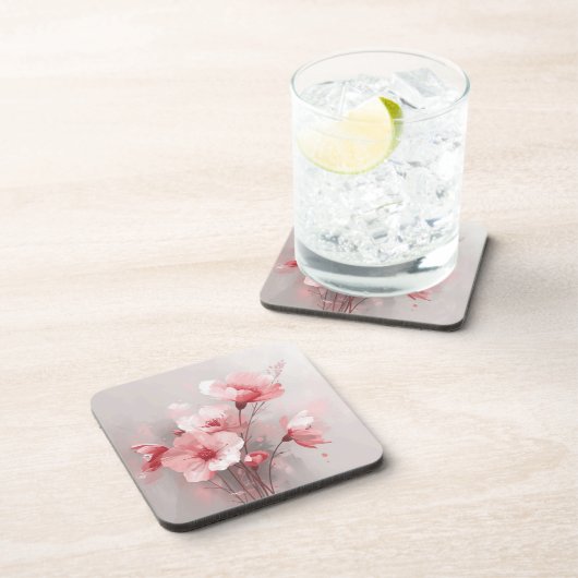 ピンク、ホワイト、グレイの花柄 コースター (右側)