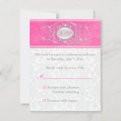 ピンク・ホワイト・グレーのダマスク柄返信カード 招待状 (正面)