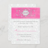 ピンク・ホワイト・グレーのダマスク柄返信カード 招待状 (正面/裏面)
