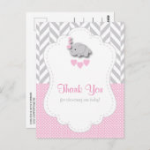 ピンク ホワイト グレー エレファント ベイビー シャワー サンクス ポストカード (正面/裏面)