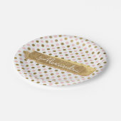 ピンク、ホワイト、ゴールドフォイル水玉模様&ストライプ ペーパープレート (アングル)