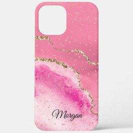 ピンク ホワイト ゴールド アゲート & ゴールド スター、ブラックのDIY 名前 iPhone 12 PRO MAX ケース