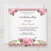 ピンク ホワイト ゴールド ビューティフル バースデー パーティー 招待状 (裏面)