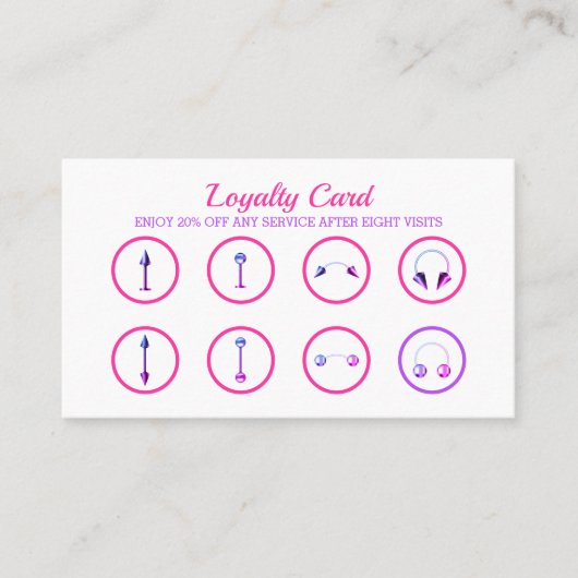 ピンク ホワイト ジュエリー ネオン おしゃれ ボディピアス ロイヤリティカード (正面)