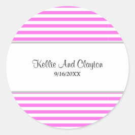 ピンク/ホワイト ストライプ ウェディング クラシック ラウンド ステッカー