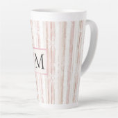 ピンク ホワイト スノーフレーク ストライプ モノグラム カフェラテマグ (右アングル)