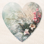 ピンク ホワイト トロピカル フラワーズ ペーパーコースター (正面)