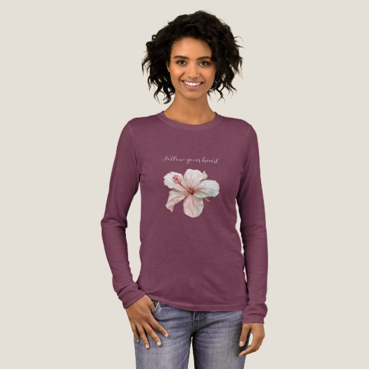 ピンク ホワイト ハイビスカスの花 トライブレンドTシャツ (正面全体)