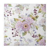 ピンク ホワイト パープル 水彩 ワイルドフラワー タイル (正面)