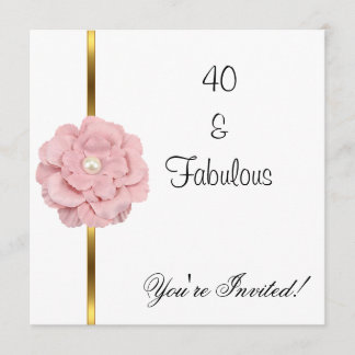 ピンク ホワイト パール フラワー ファビュラス 40歳の誕生日 招待状