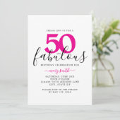 ピンク ホワイト ファビュラス 50歳の誕生日パーティー 招待状 (スタンド正面)