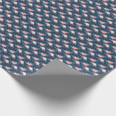 ピンク・ホワイト・フラワーのネイビーブルー ラッピングペーパー (角)