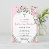 ピンク ホワイト フラワーズ シルバー アーチ 洗礼 誕生会 招待状 (スタンド正面)