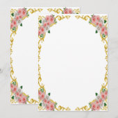 ピンク ホワイト フラワー ゴールド バロック フレーム 招待状 (正面/裏面)