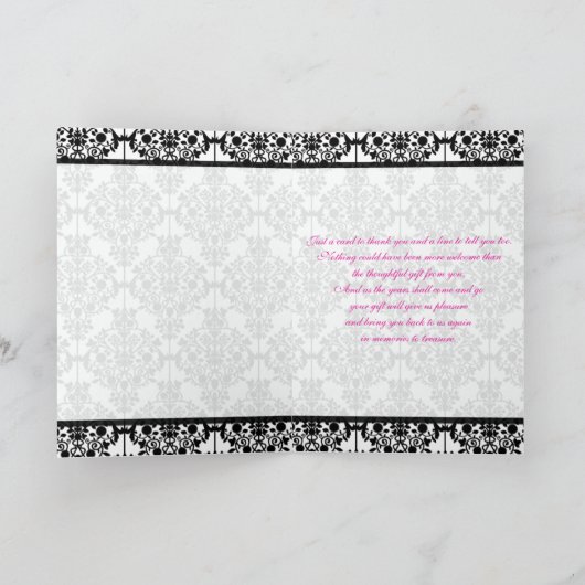ピンク・ホワイト・ブラックのダマスク模様のサンキューカード サンキューカード (内部)