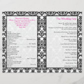 ピンク・ホワイト・ブラック・ダマスクのウェディングプログラム (裏面)