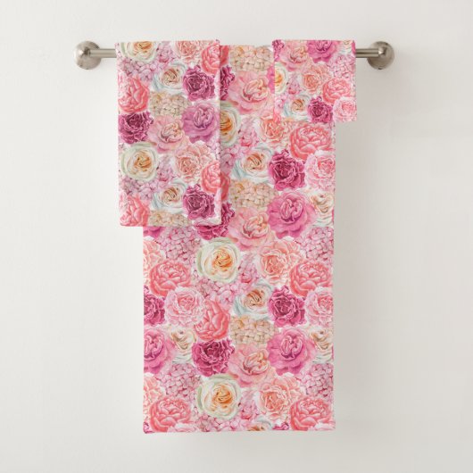 ピンク ホワイト マジェンタ フローラル フラワーズ エレガント ボーホ バスタオルセット (インサイチュ)