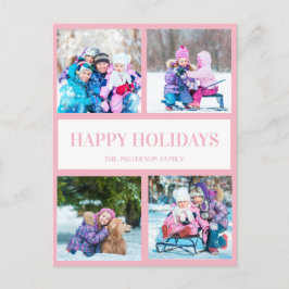 ピンク ホワイト マルチ 写真 クリスマス ホリデー グリーティング ポストカード