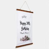ピンク ホワイト モーヴ フラワー 名前入り 30歳の誕生日おめでとう 吊り下げ型タペストリー (傾斜あり)