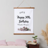 ピンク ホワイト モーヴ フラワー 名前入り 30歳の誕生日おめでとう 吊り下げ型タペストリー (寝室)
