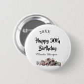 ピンク ホワイト モーヴ フラワー 名前入り 30歳の誕生日おめでとう 缶バッジ (正面&裏面)