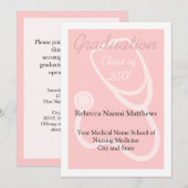 ピンク/ホワイト 女性の健康卒業発表 招待状 (正面/裏面)