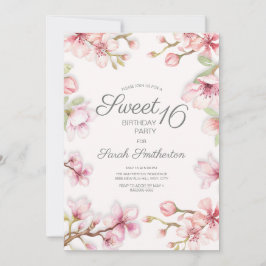 ピンク ホワイト 春 花 フラワー Sweet 16 誕生日 招待状