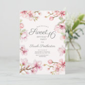 ピンク ホワイト 春 花 フラワー Sweet 16 誕生日 招待状 (スタンド正面)