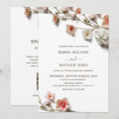 ピンク ホワイト 3D ワイルドフラワーズ ウェディング 招待状 (正面/裏面)